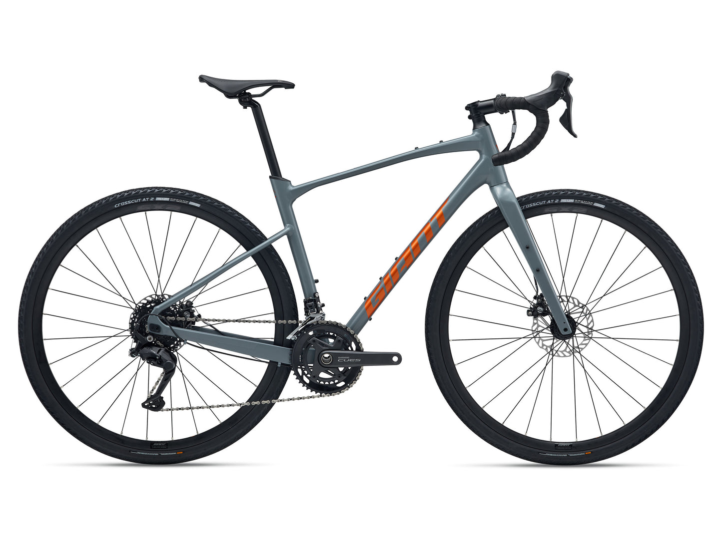Gray bicycle with orange details on a white background