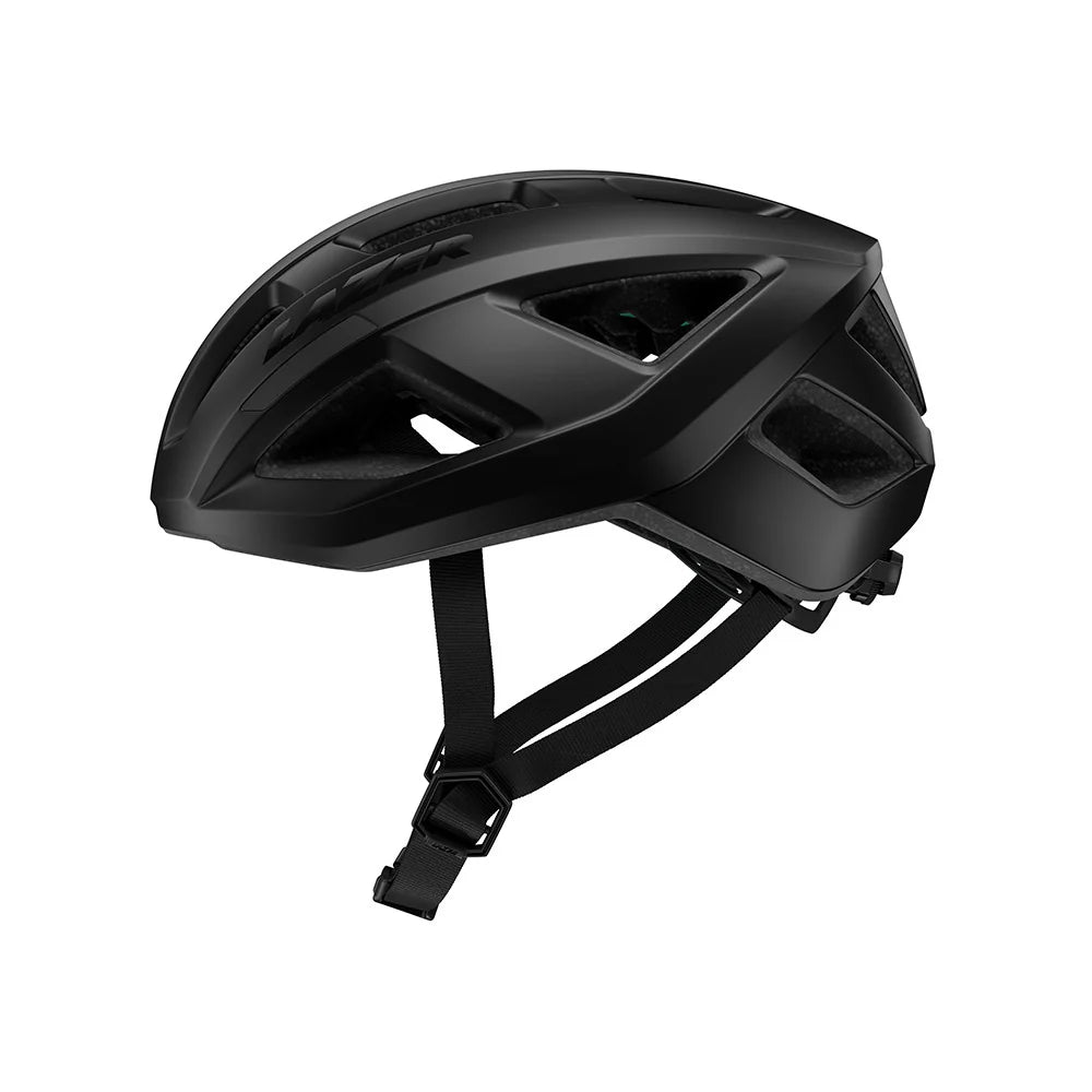 Black helmet with a white background