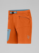 Load image into Gallery viewer, Orange shorts with blue accents on a gray background