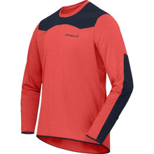 Load image into Gallery viewer, Red long-sleeve shirt with navy accents on a white background