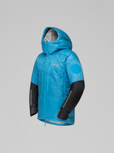 Load image into Gallery viewer, Blue jacket with black sleeves on a gray background