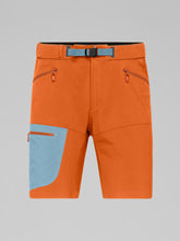 Load image into Gallery viewer, Orange shorts with blue accents on a gray background