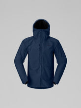 Load image into Gallery viewer, Navy blue jacket with a hood on a gray background