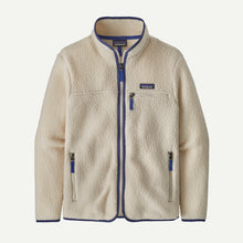 Load image into Gallery viewer, Beige fleece jacket with blue accents on a white background