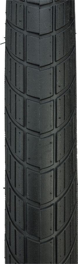 Close-up of a tire with tread pattern