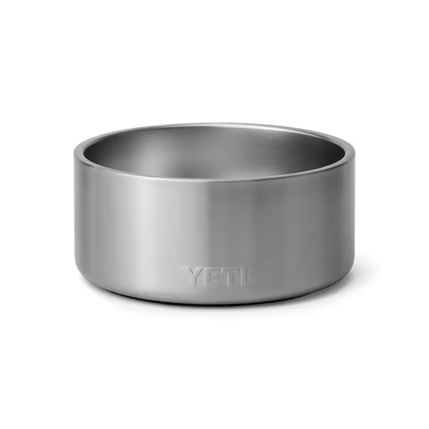 Silver YETI mug on a black background