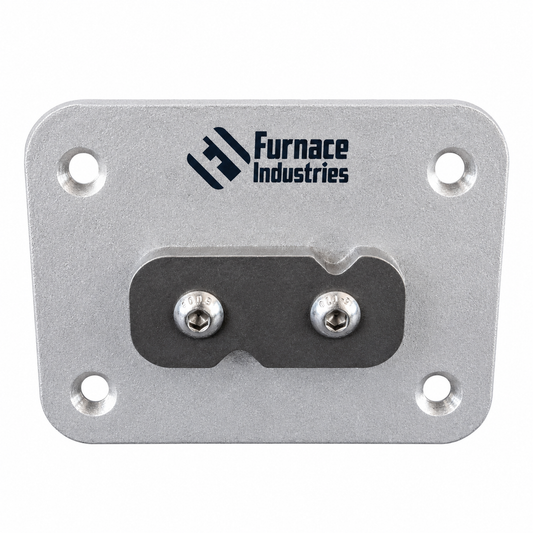 Metal mounting plate with Furnace Industries logo on a white background