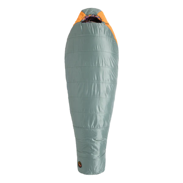 Green and orange sleeping bag on a white background