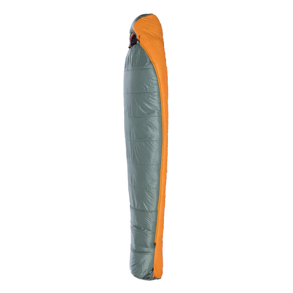 Gray and orange sleeping bag on a white background