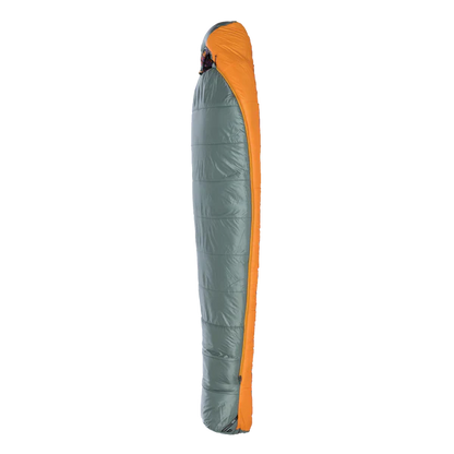 Gray and orange sleeping bag on a white background