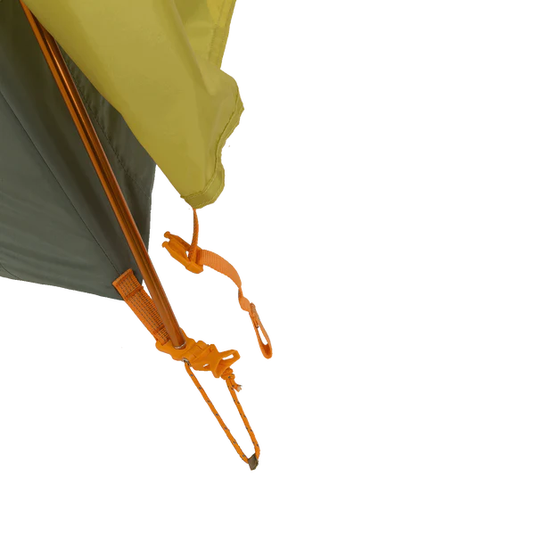 Close-up of a camping hammock with orange straps on a white background