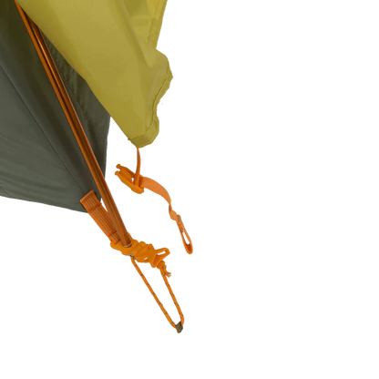Close-up of a camping hammock with orange straps on a white background