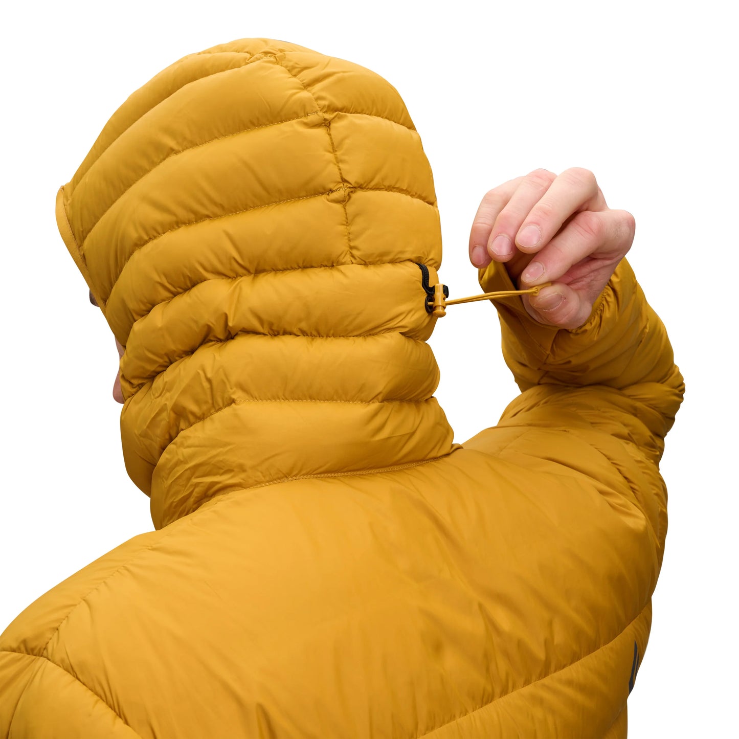 Yellow down hoodie on white background