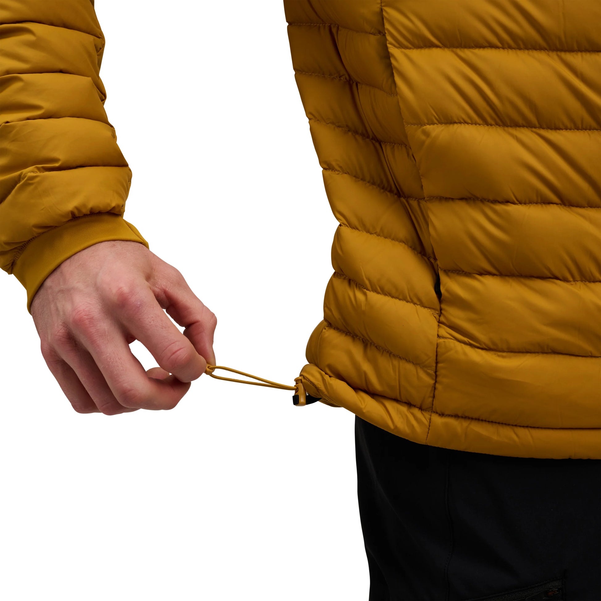 Yellow down hoodie on white background