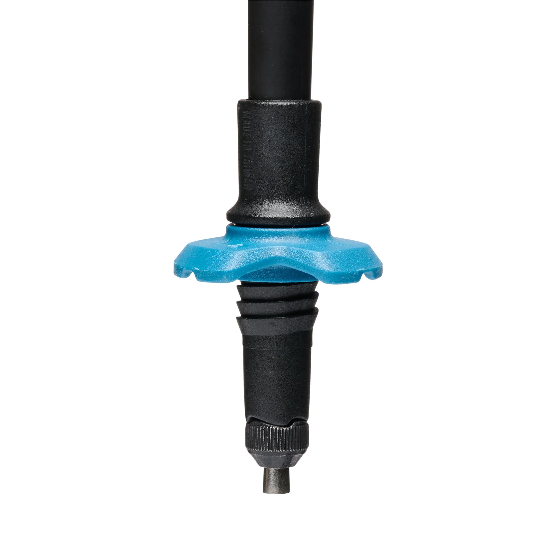 Black and blue garden hose nozzle on a white background