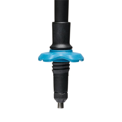 Black and blue garden hose nozzle on a white background