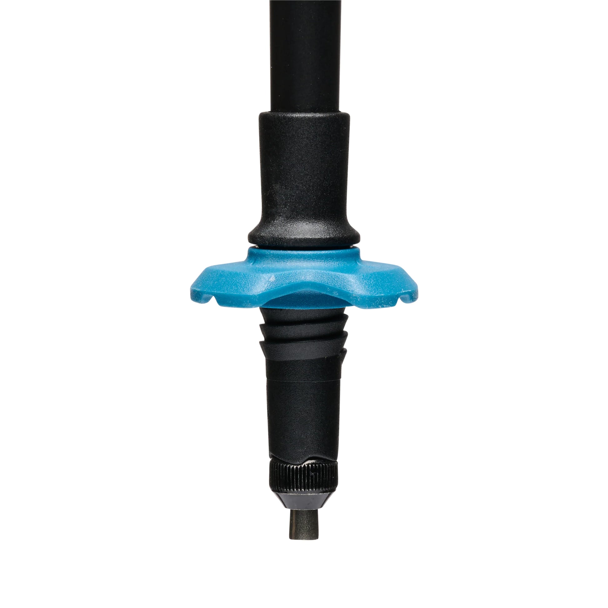 Black and blue garden hose nozzle on a white background