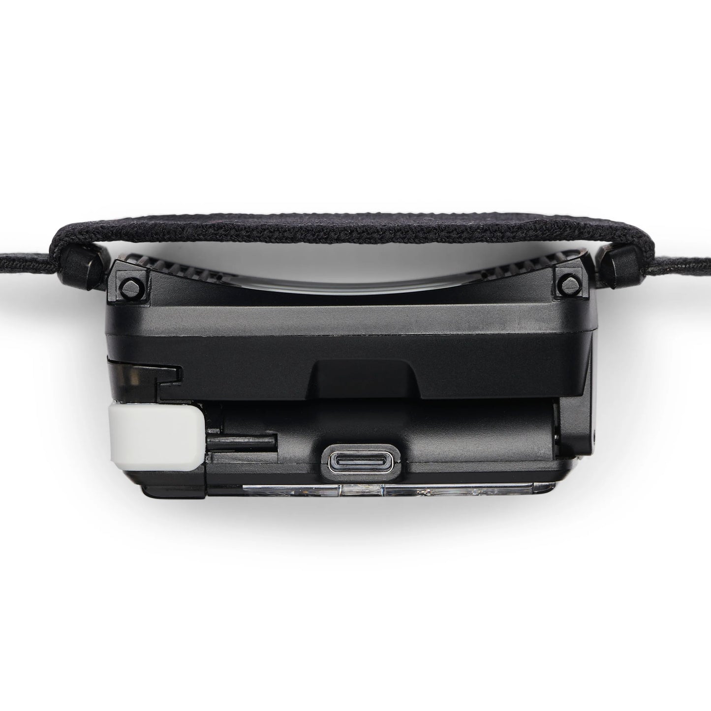 Headlamp charger port on white background