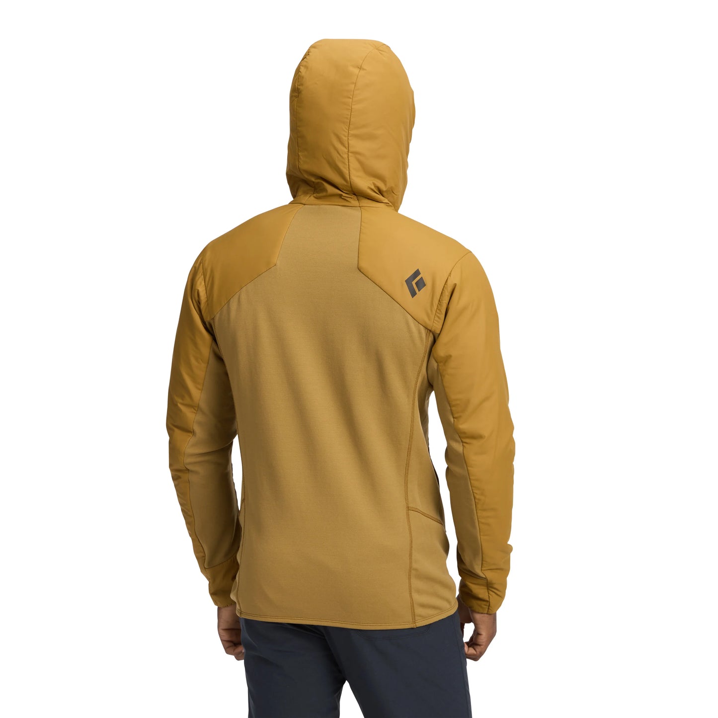 Yellow jacket with a brand logo on the back against a white background