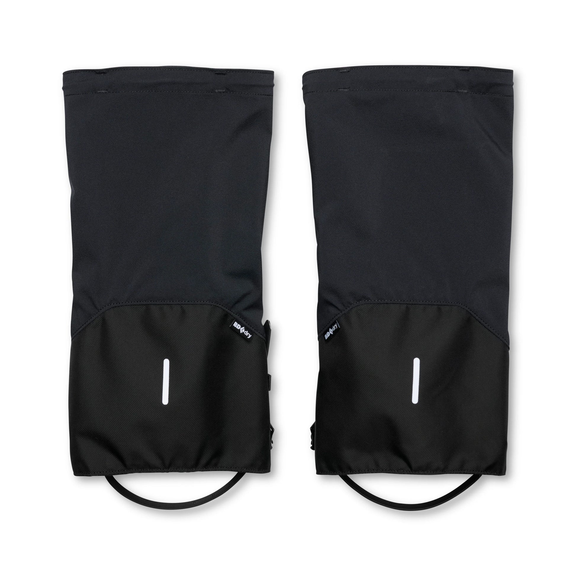 Pair of black wrist guards with drawstrings on a white background