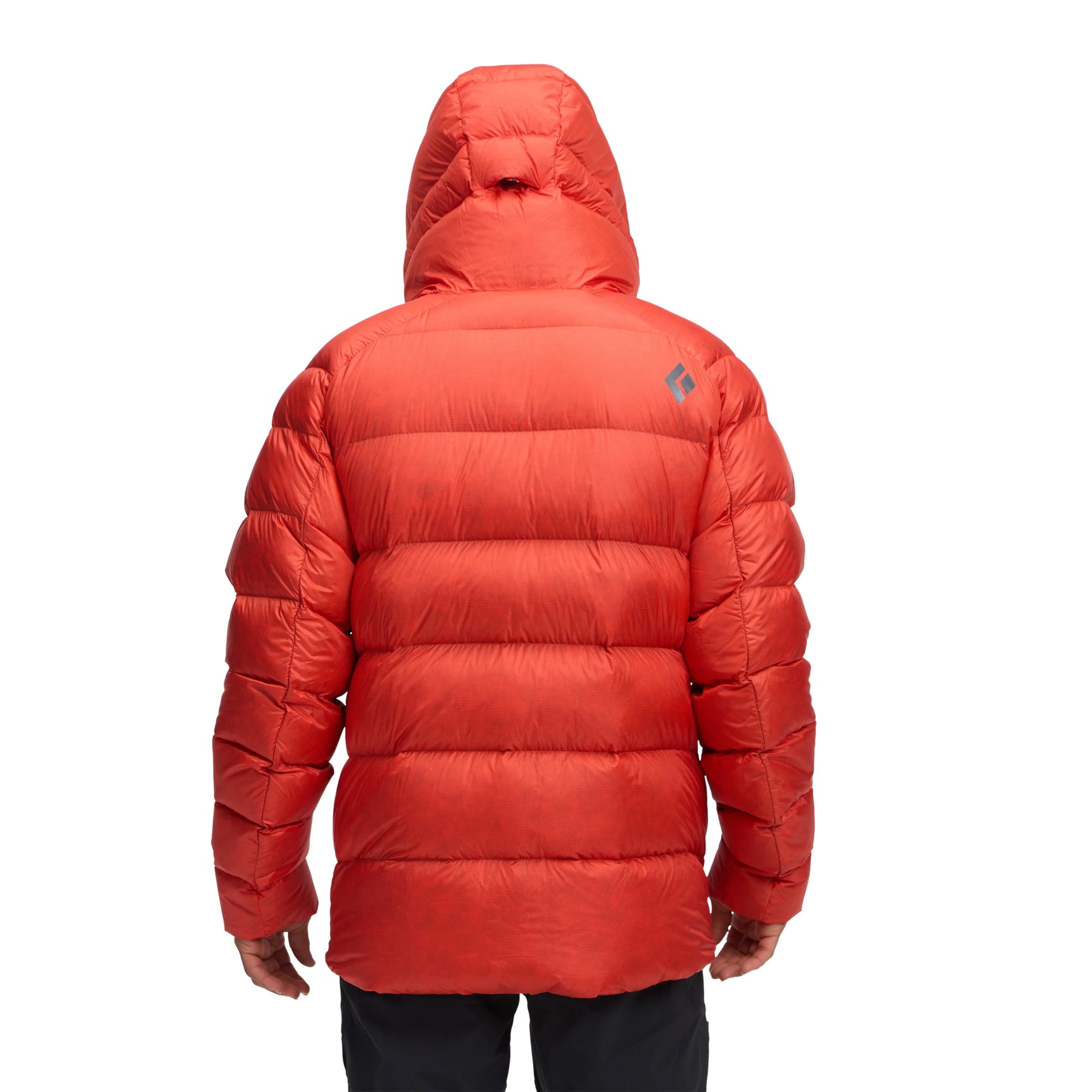 Red puffer jacket on a white background