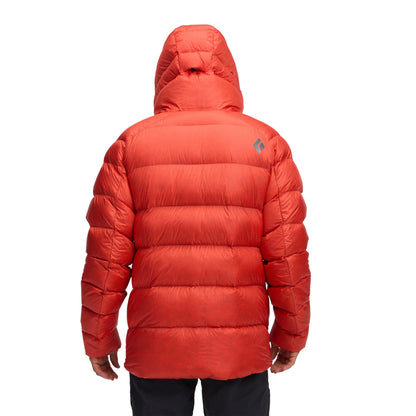 Red puffer jacket on a white background