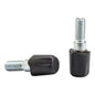Two metal bolts with black rubber sleeves on a white background