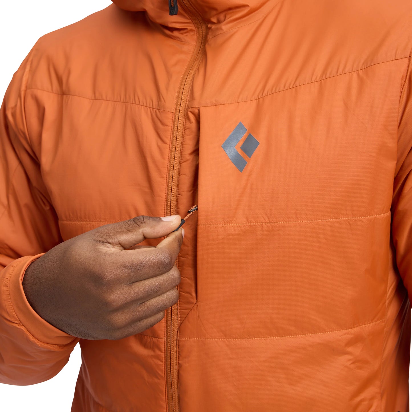 Orange jacket with a brand logo on a white background