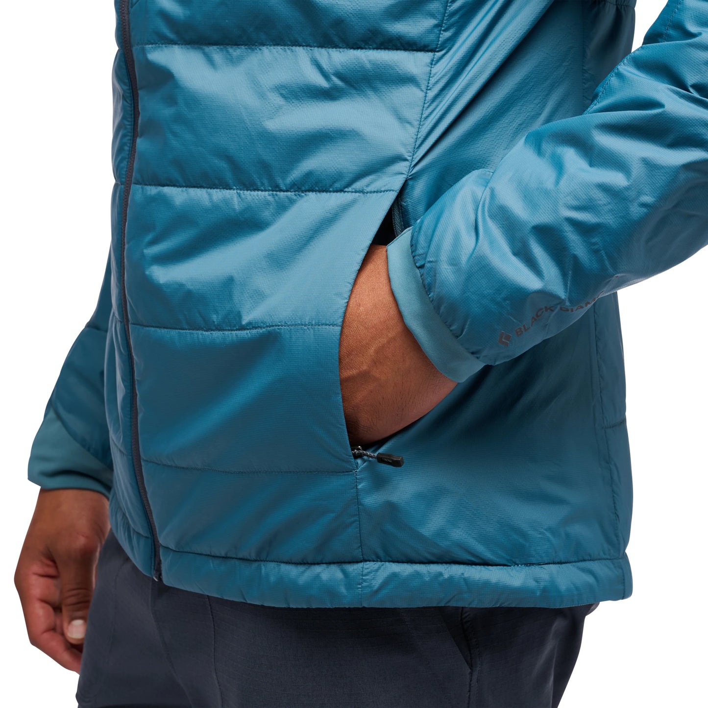 Blue jacket with a focus on the chest area on a white background