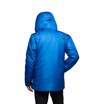 Blue jacket with a hood on a white background