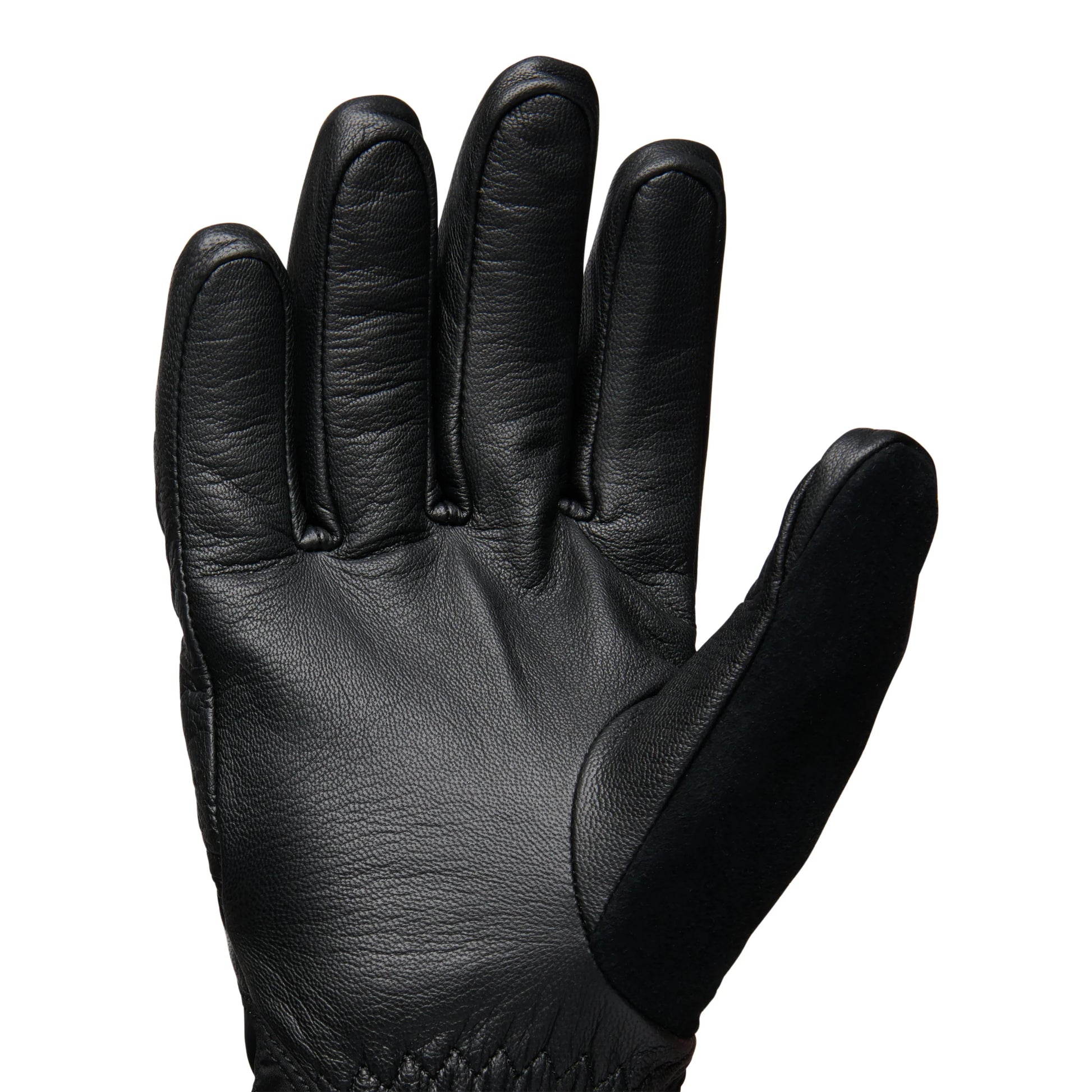 Black leather glove on a white background