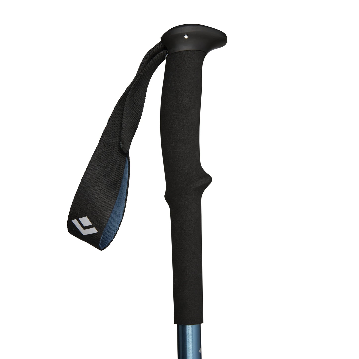Black hiking pole with a strap on a white background