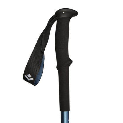 Black hiking pole with a strap on a white background