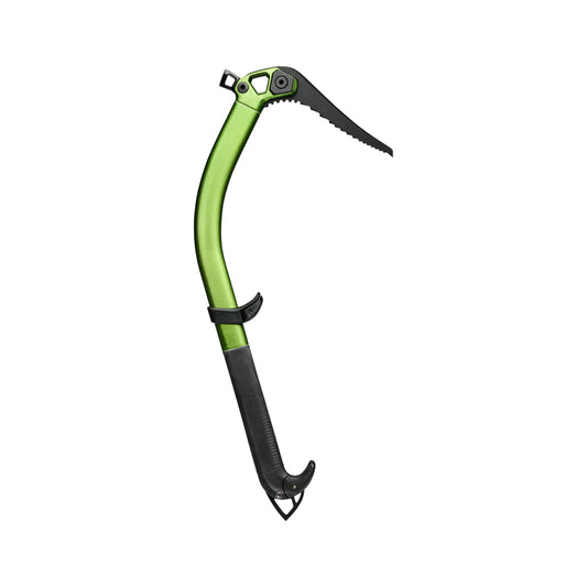 Green ice axe on a white background