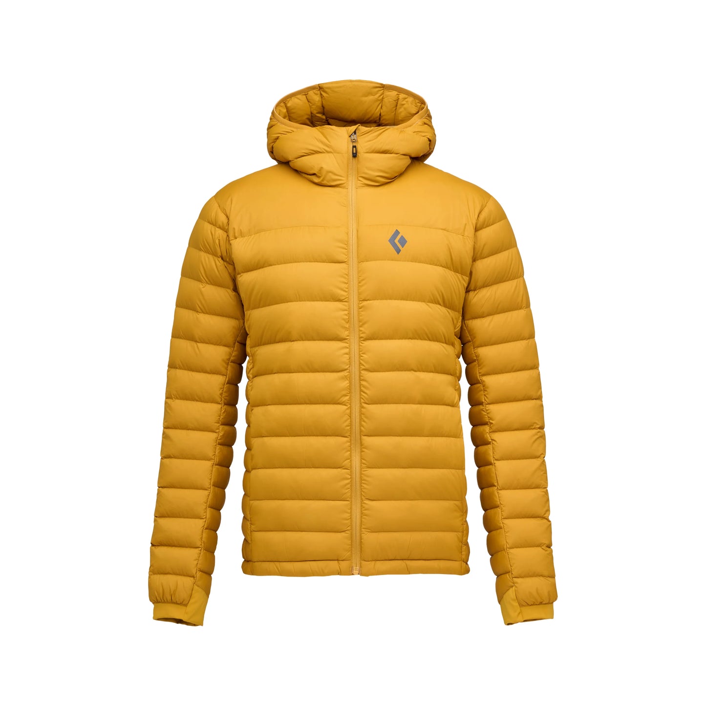 Yellow down hoodie on white background
