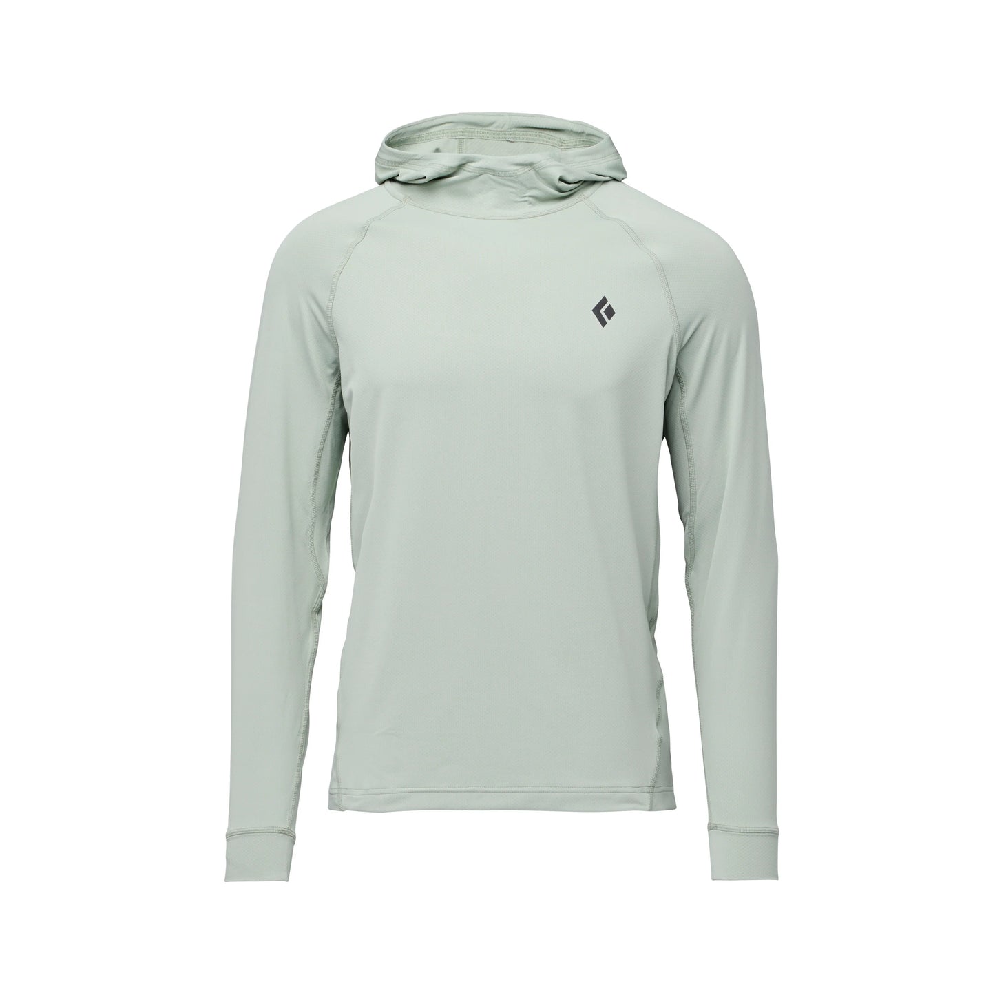 Light gray long-sleeve hoodie with a brand logo on a white background