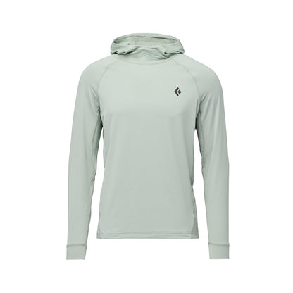 Light gray long-sleeve hoodie with a brand logo on a white background
