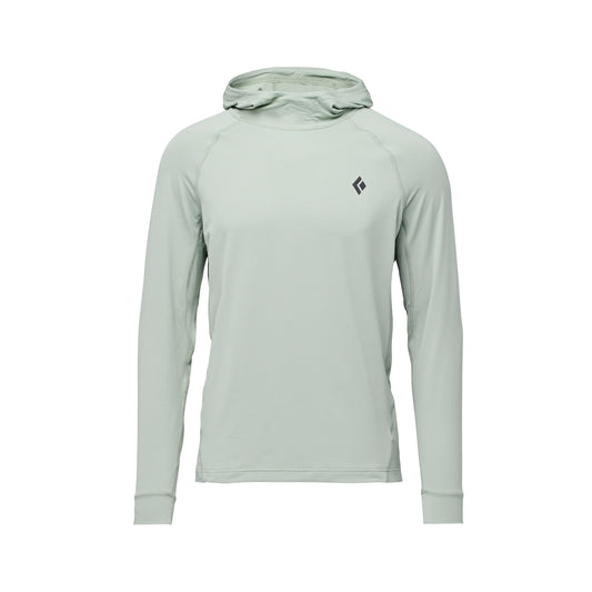 Light gray long-sleeve hoodie with a brand logo on a white background