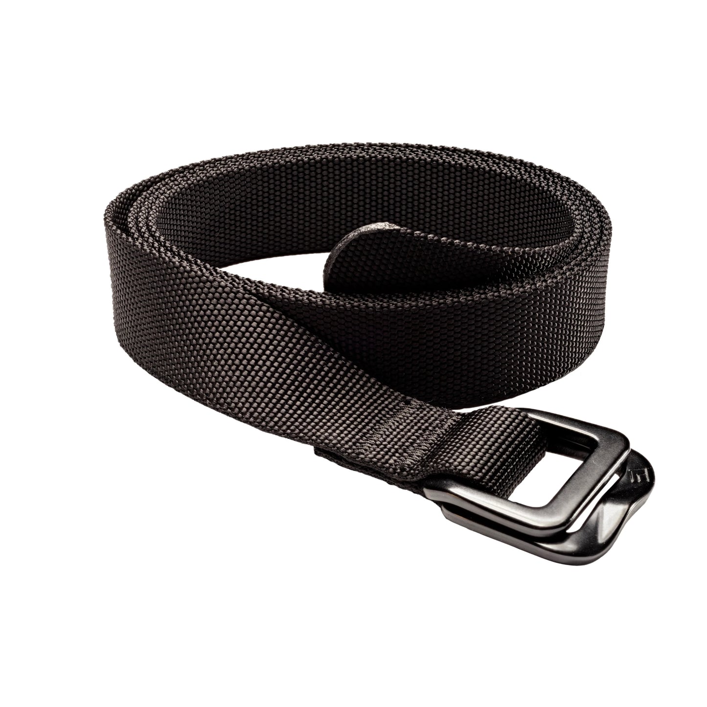 Black belt with a silver buckle on a white background
