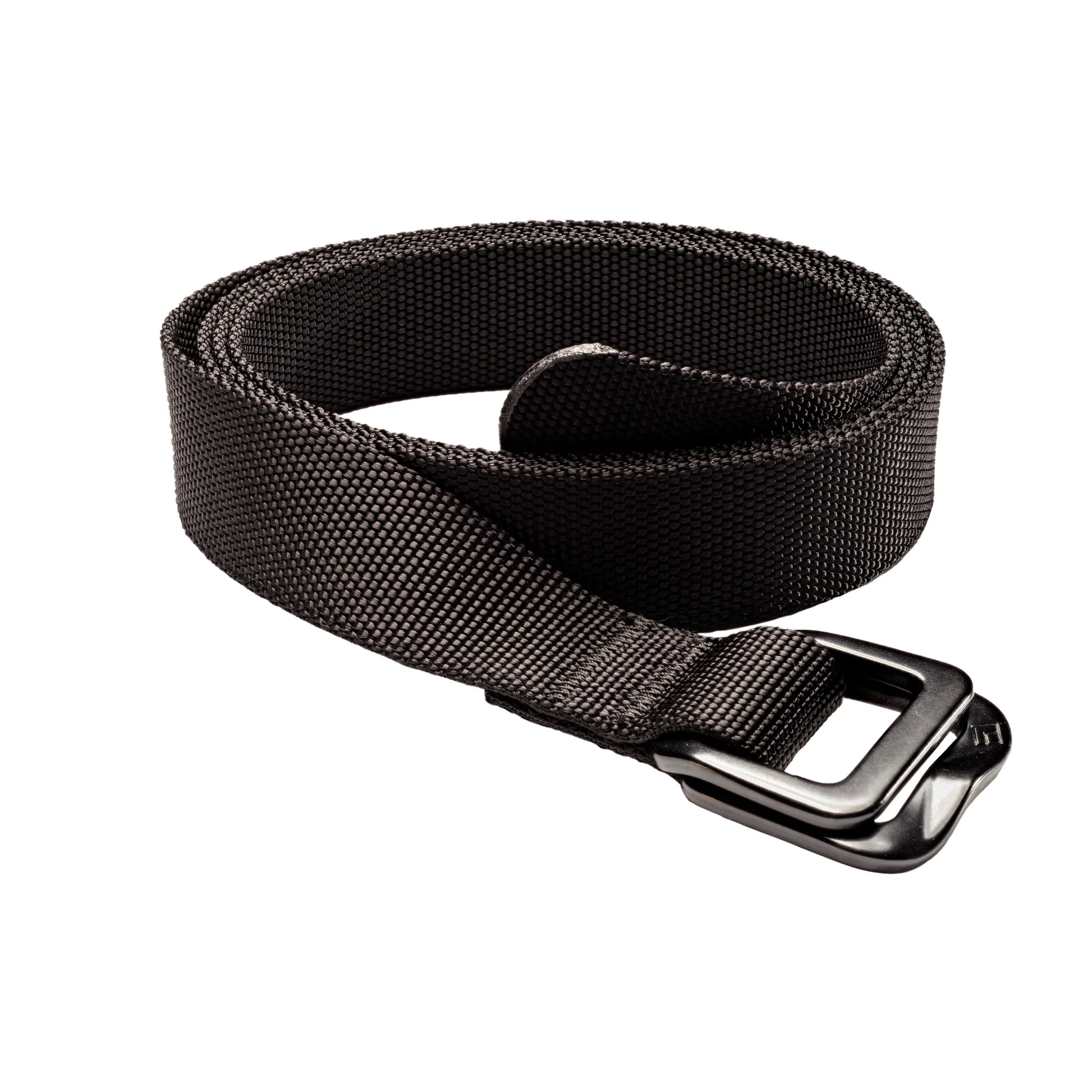 Black belt with a silver buckle on a white background