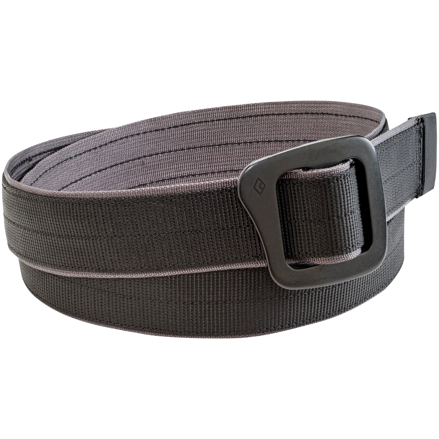Gray belt with a black buckle on a white background