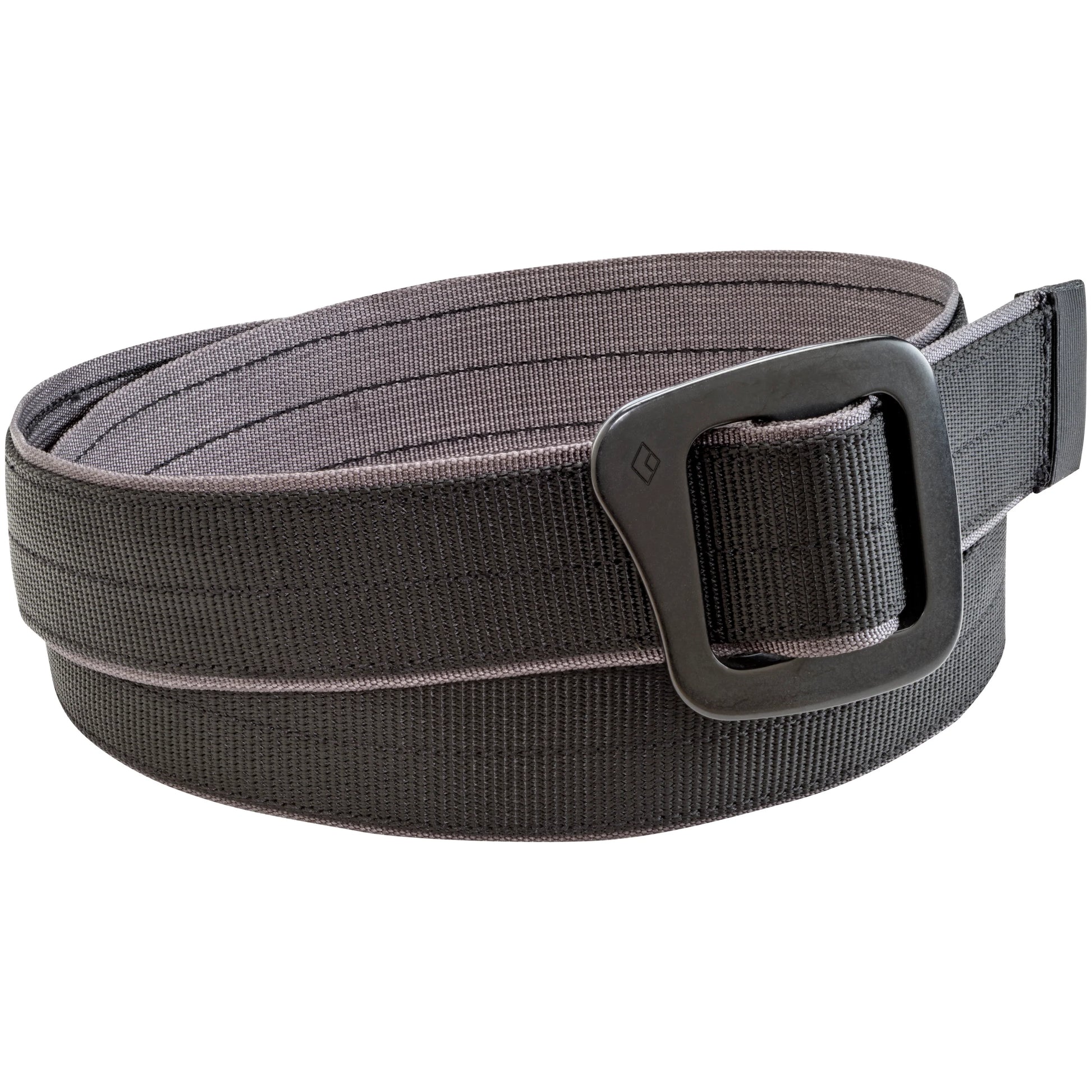 Gray belt with a black buckle on a white background