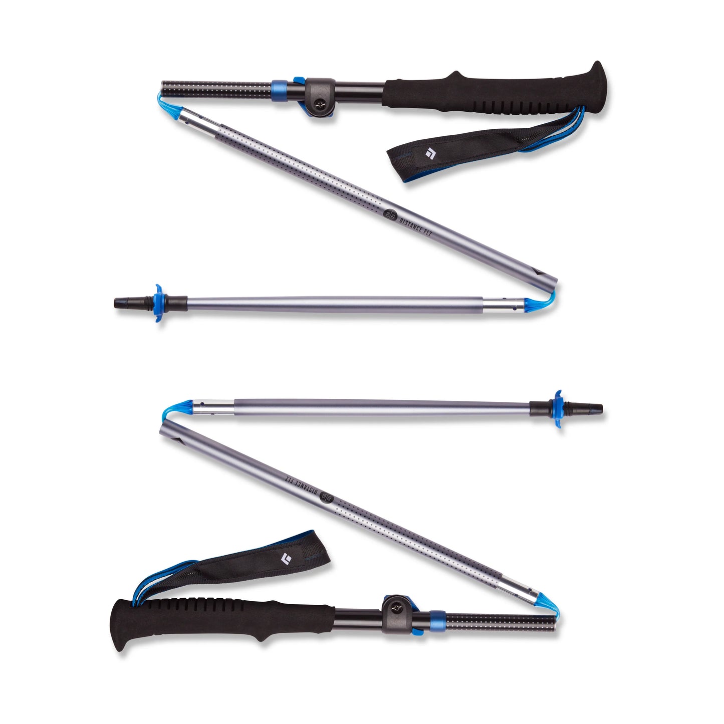 Set of adjustable hiking poles on a white background