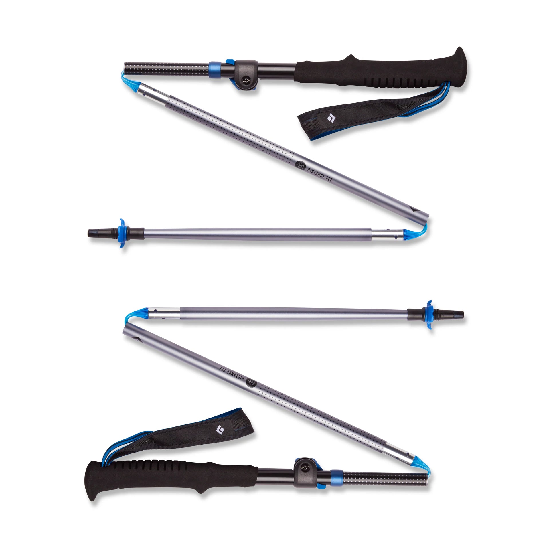 Set of adjustable hiking poles on a white background