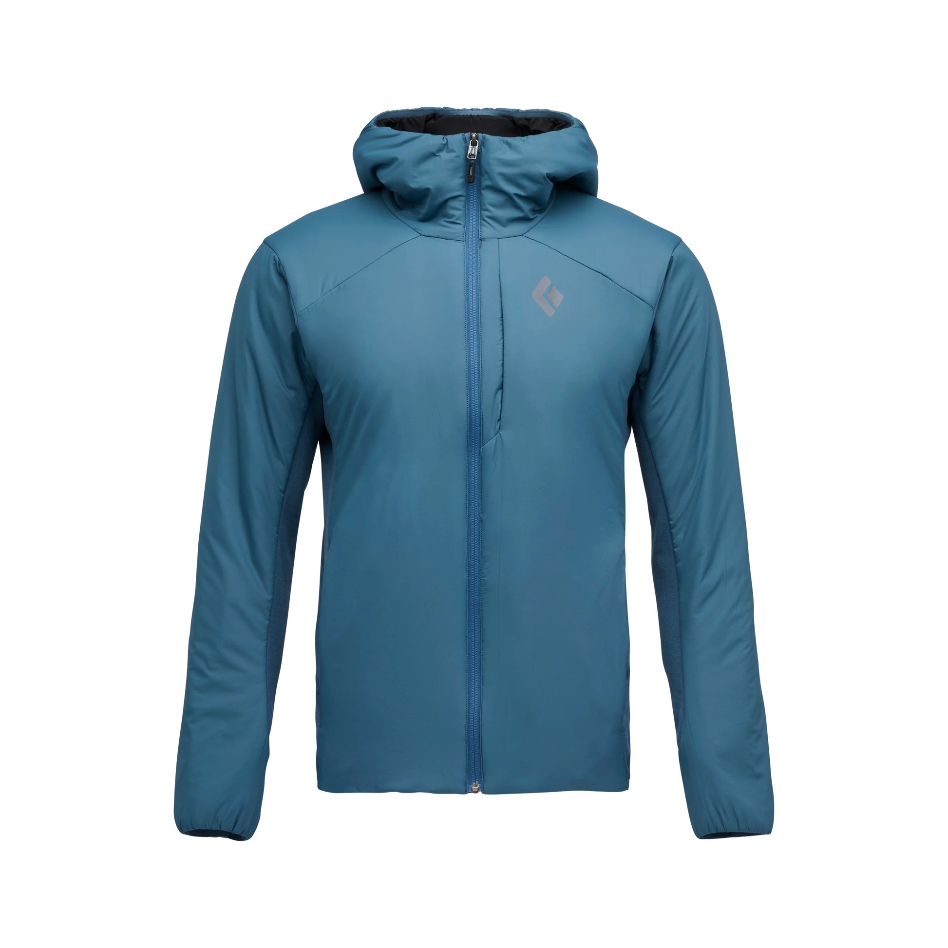 Blue jacket with a brand logo on a white background