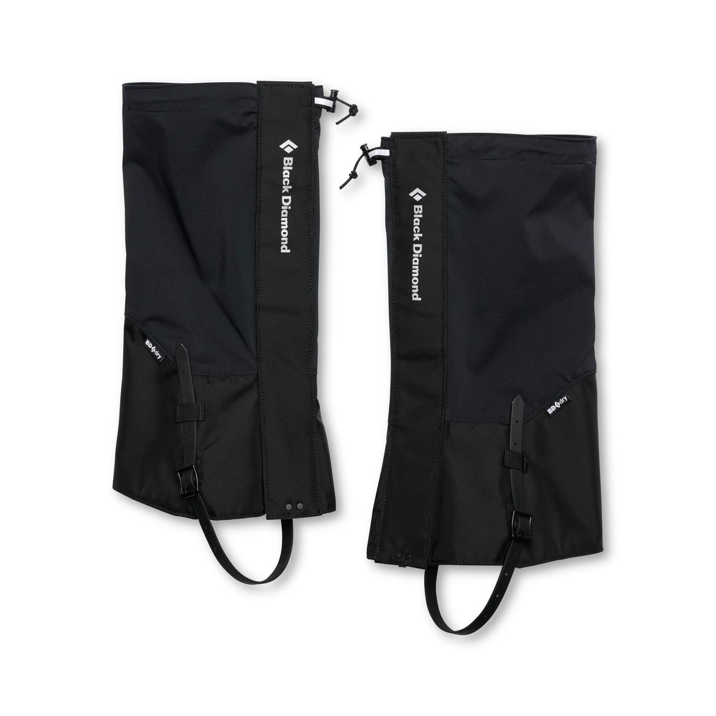 Black gaiters with Black Diamond logo on a white background