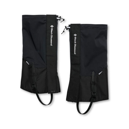 Black gaiters with Black Diamond logo on a white background