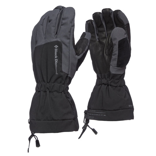 Black and gray gloves with Black Diamond branding on a white background