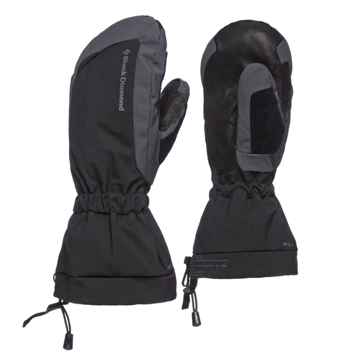 Black and gray gloves with Black Diamond branding on a white background