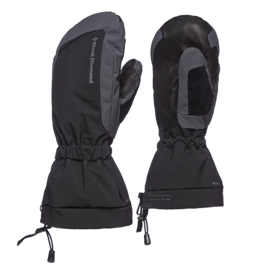 Black and gray gloves with Black Diamond branding on a white background